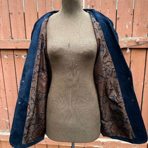 Vintage 80s Deep Navy Blue Suede Parka Jacket - Picture 5 of 12